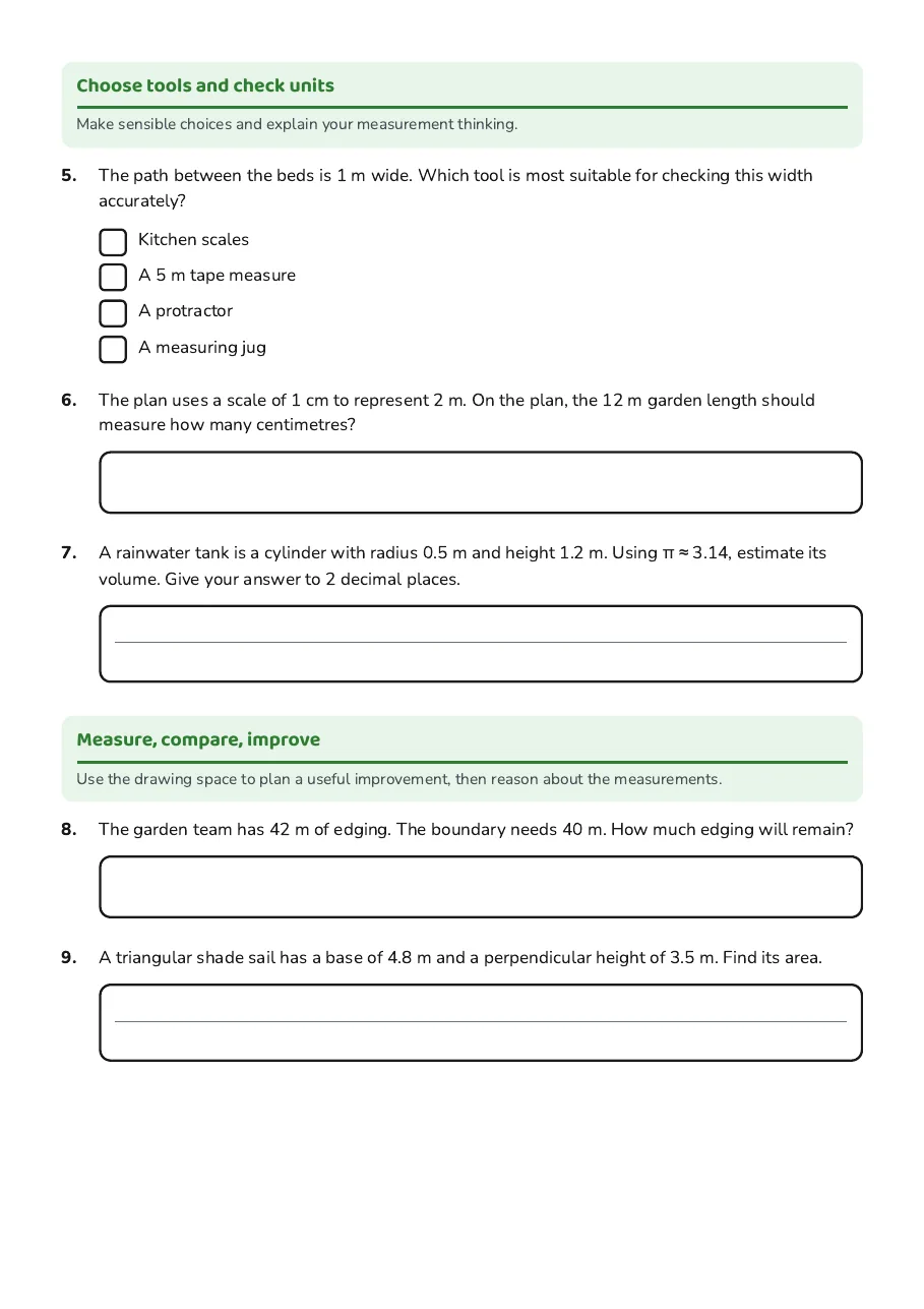 Practical Measurement Applications, page 2 of 3: Choose tools and check units, Measure, compare, improve