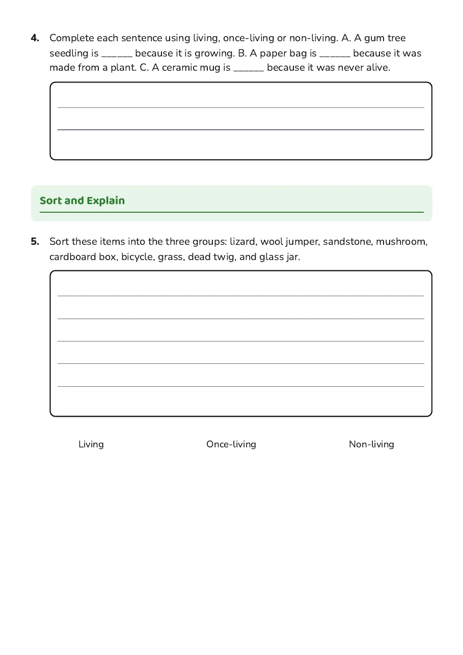 Sorting Living Things, page 2 of 3: Sort and Explain