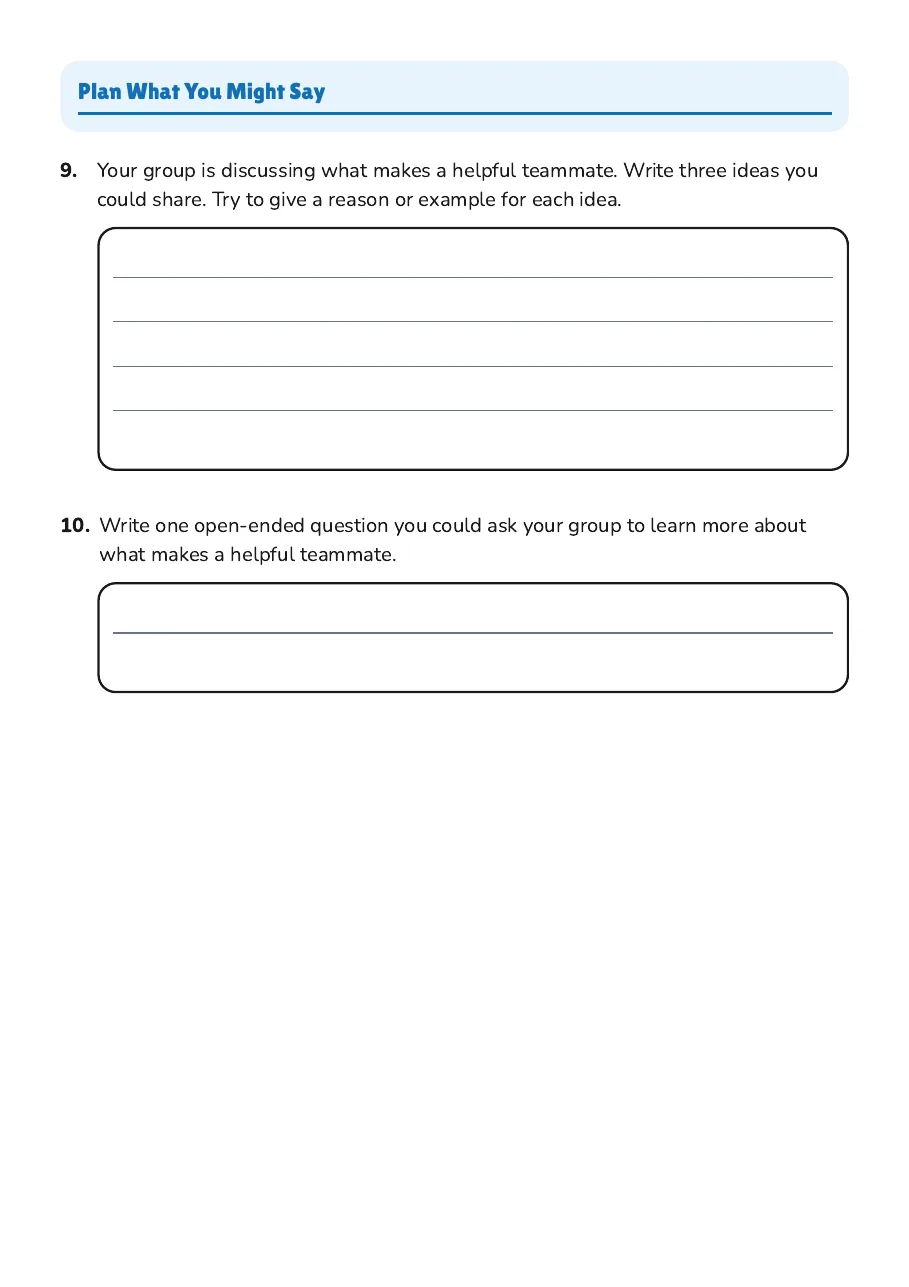 Collaborative Discussion Skills Practice, page 3 of 3: Plan What You Might Say