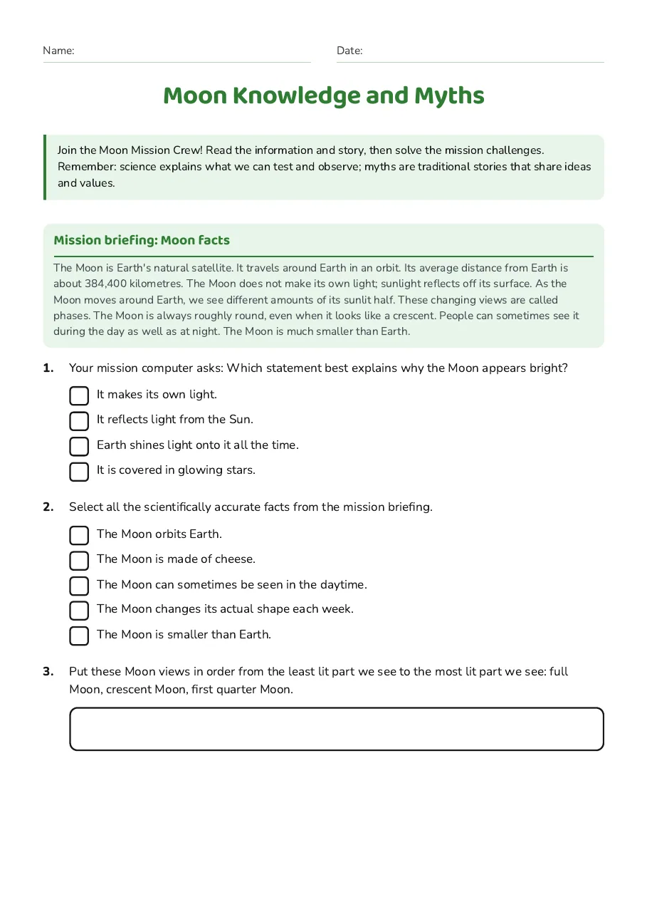 Moon Knowledge and Myths, page 1 of 3: Mission briefing: Moon facts