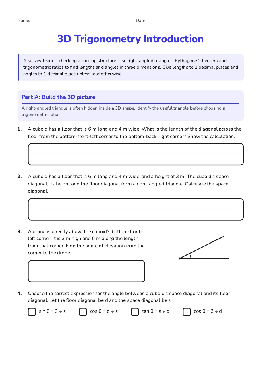 3D Trigonometry Introduction, page 1 of 3: Part A: Build the 3D picture
