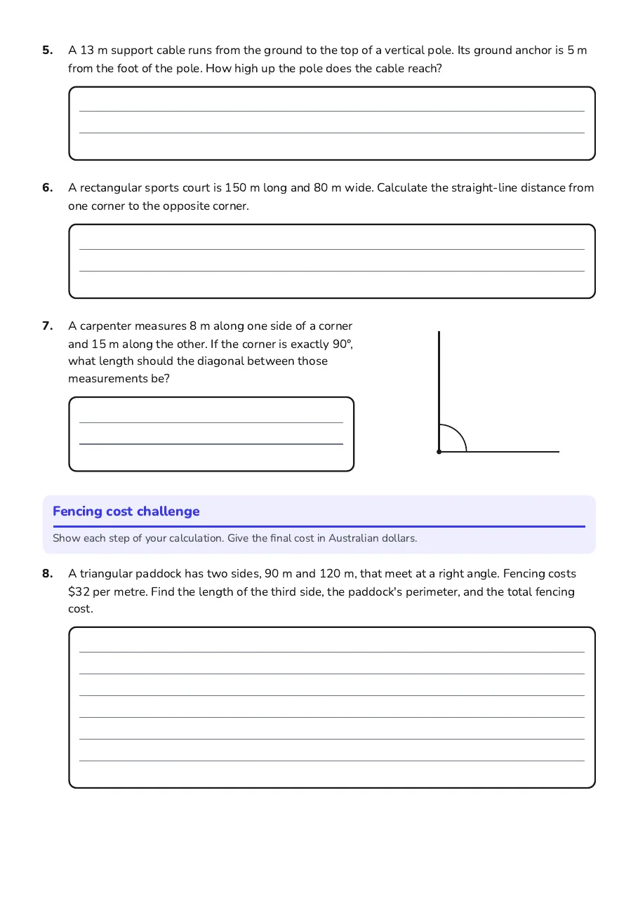 Pythagoras Triangle Problem Solving, page 2 of 2: Fencing cost challenge