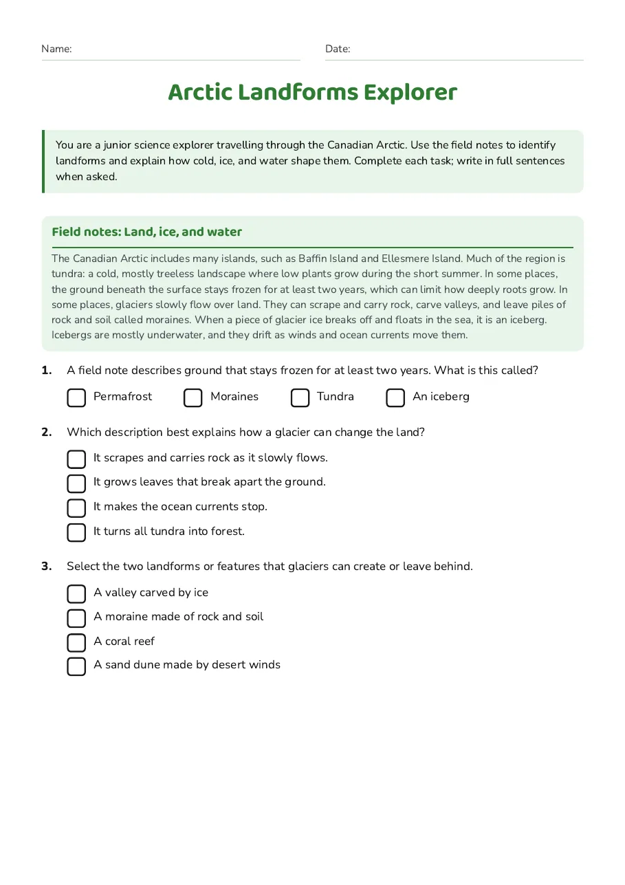 Arctic Landforms Explorer, page 1 of 3: Field notes: Land, ice, and water