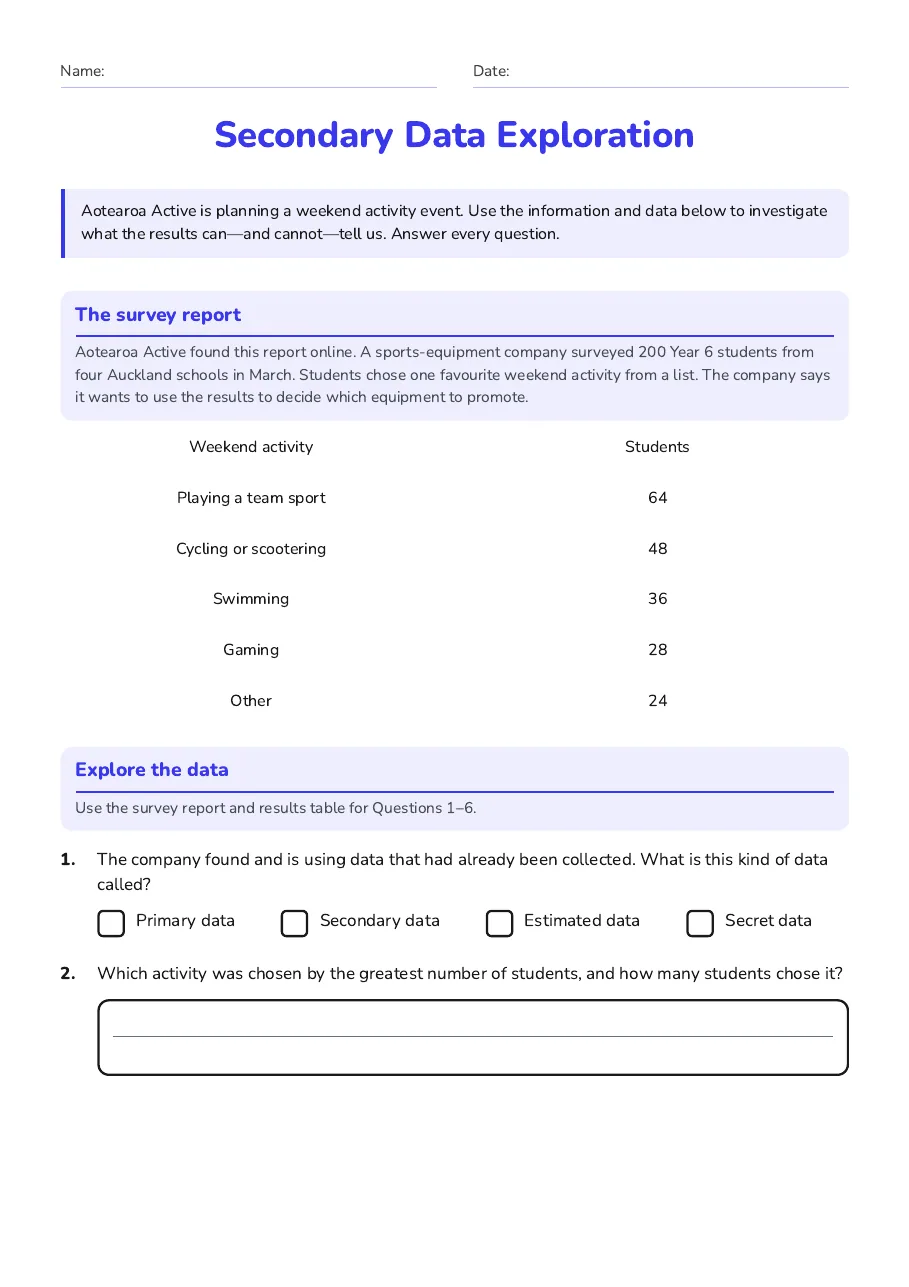 Secondary Data Exploration, page 1 of 3: The survey report, Explore the data