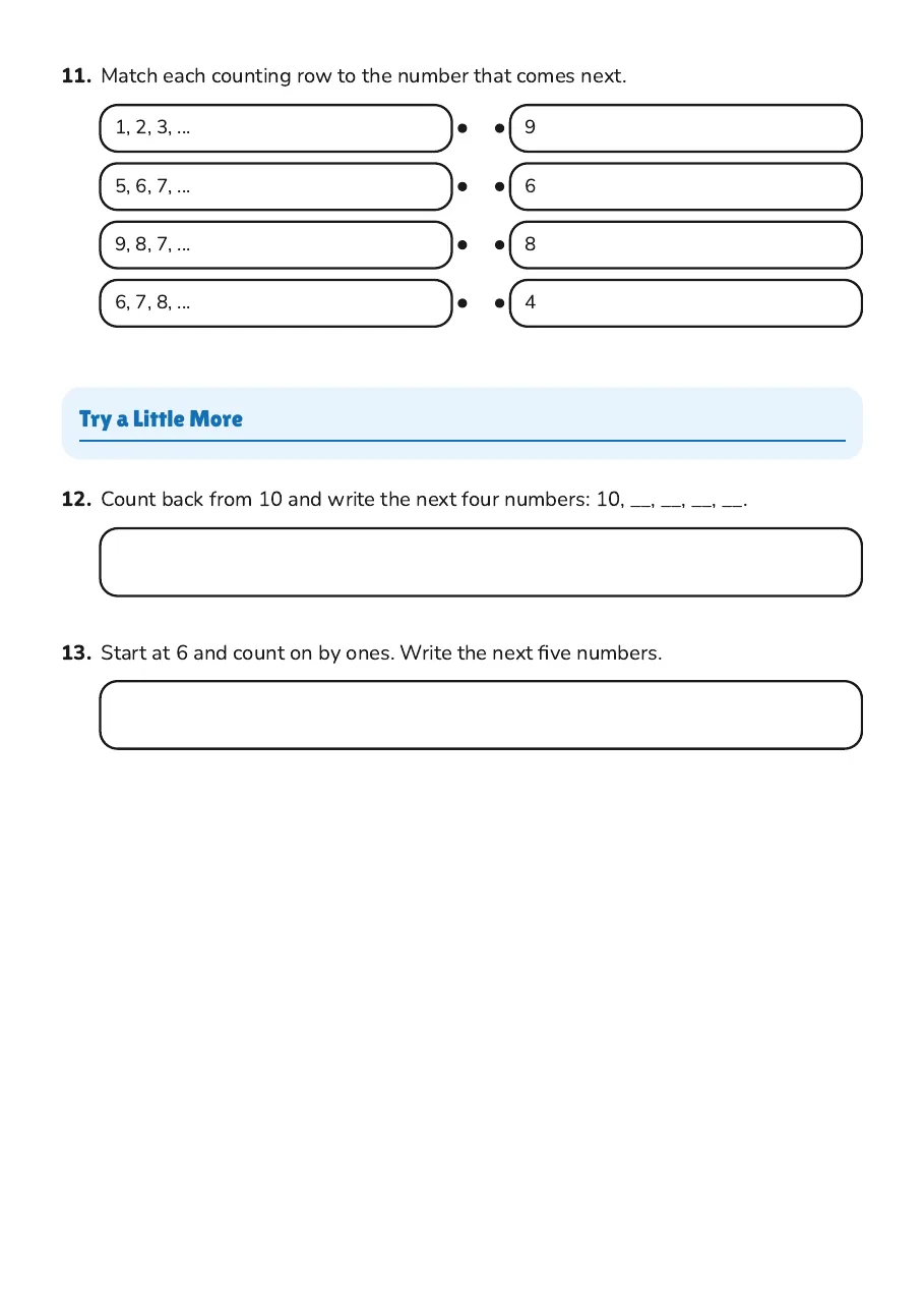 Number Sequences Worksheet, page 3 of 3: Try a Little More