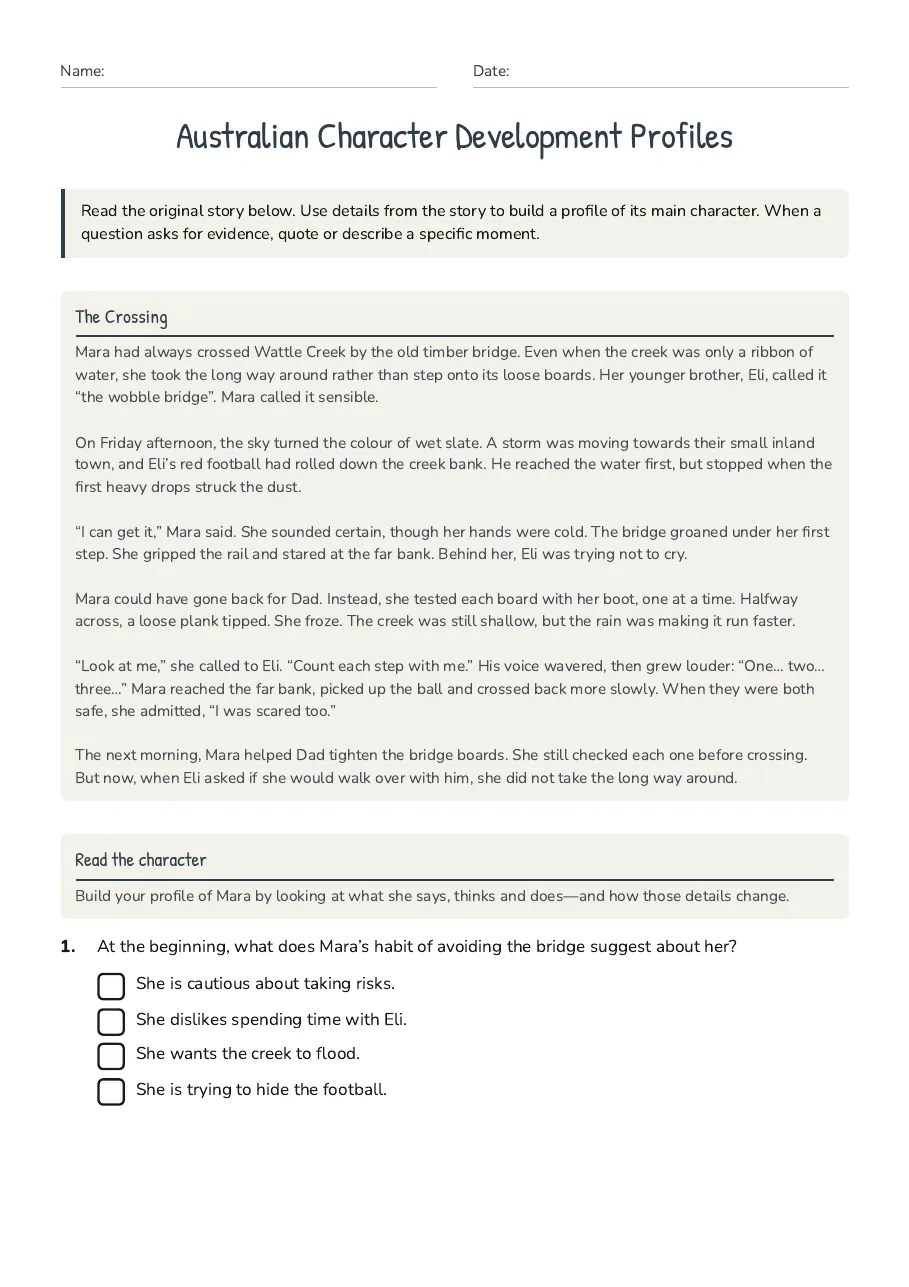 Australian Character Development Profiles, page 1 of 3: The Crossing, Read the character