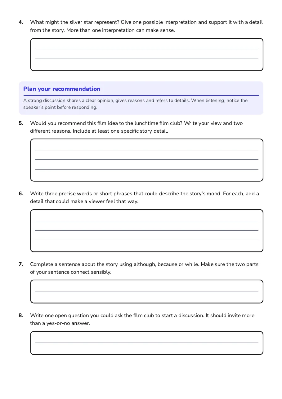 Short Film Discussion Worksheet, page 2 of 3: Plan your recommendation
