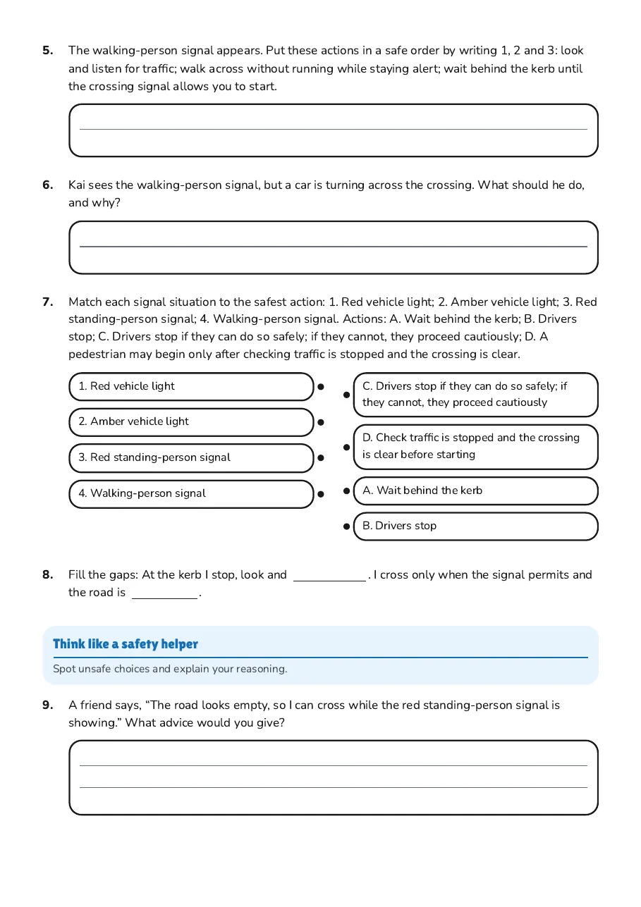Traffic Signals Safety, page 2 of 3: Think like a safety helper