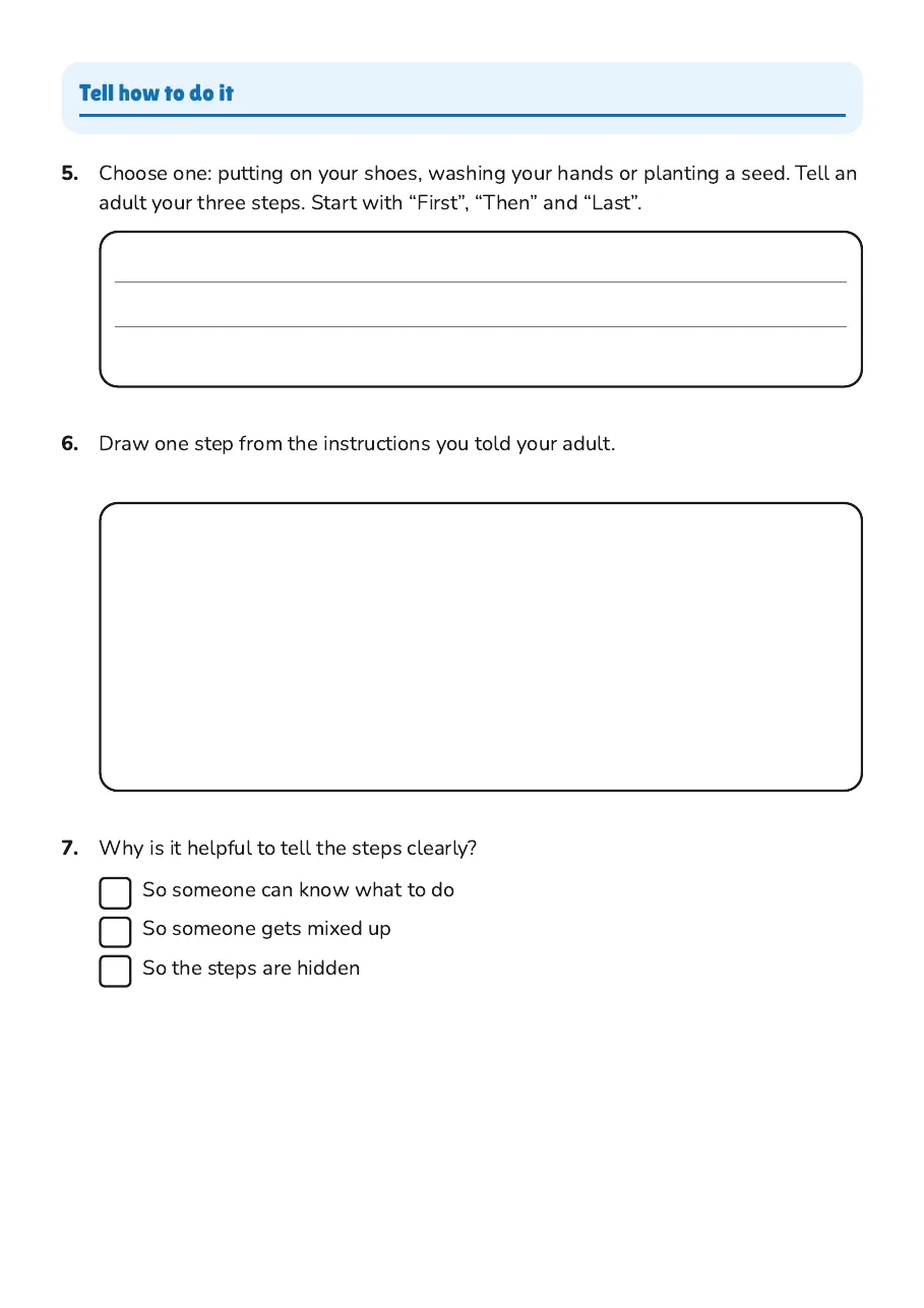 Writing Simple Instructions, page 2 of 2: Tell how to do it