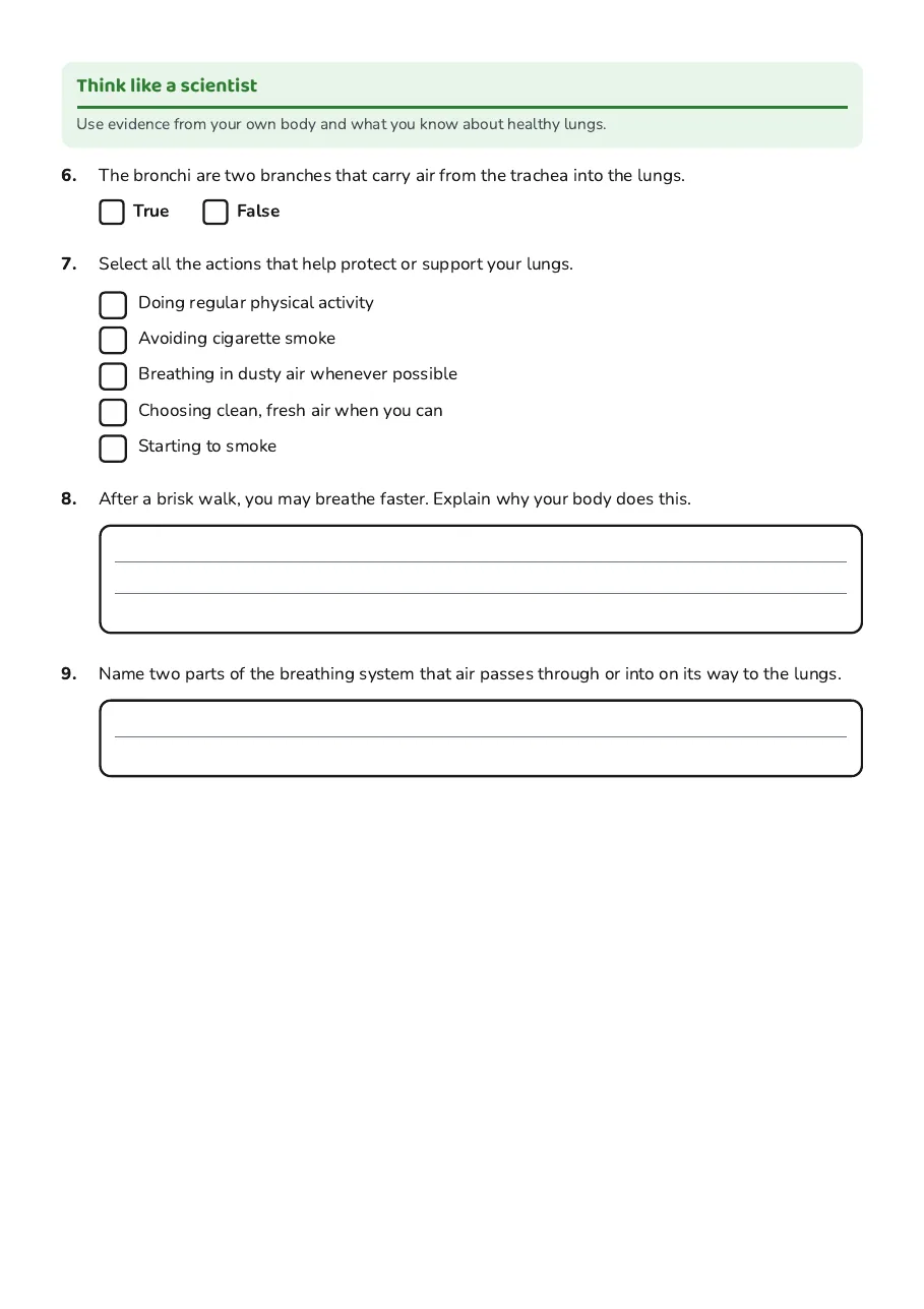 Breathing Made Simple Worksheet, page 2 of 2: Think like a scientist