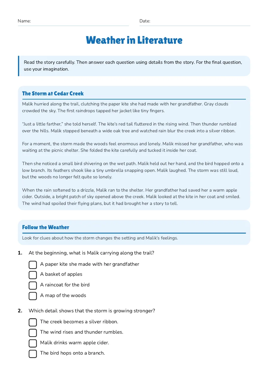 Weather in Literature, page 1 of 3: The Storm at Cedar Creek, Follow the Weather