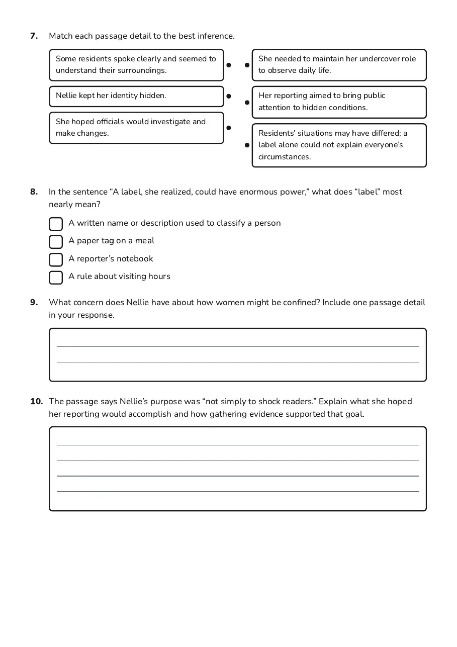 Mad-House Chapters 12-13, page 3 of 3: 7. Match each passage detail to the best inference.