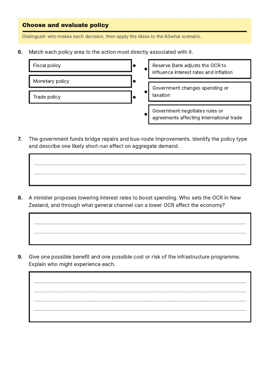 Economic Growth & Government Policies, page 3 of 4: Choose and evaluate policy