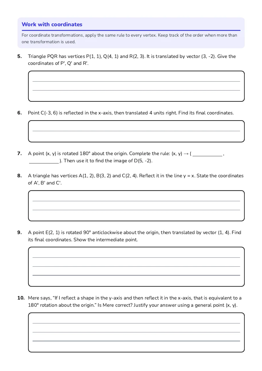 Geometry Transformations Practice, page 2 of 3: Work with coordinates