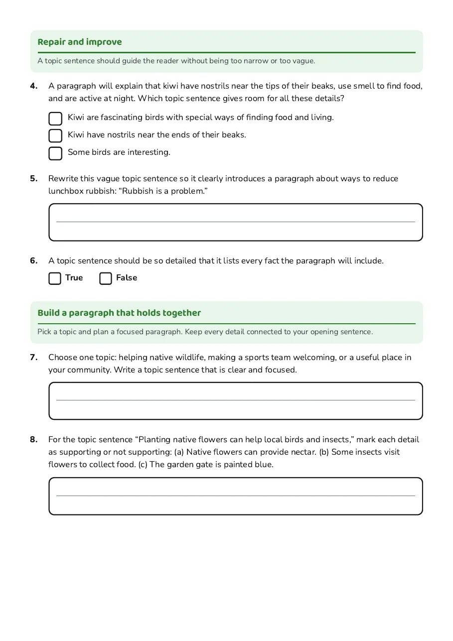 Writing Topic Sentences, page 2 of 3: Repair and improve, Build a paragraph that holds together