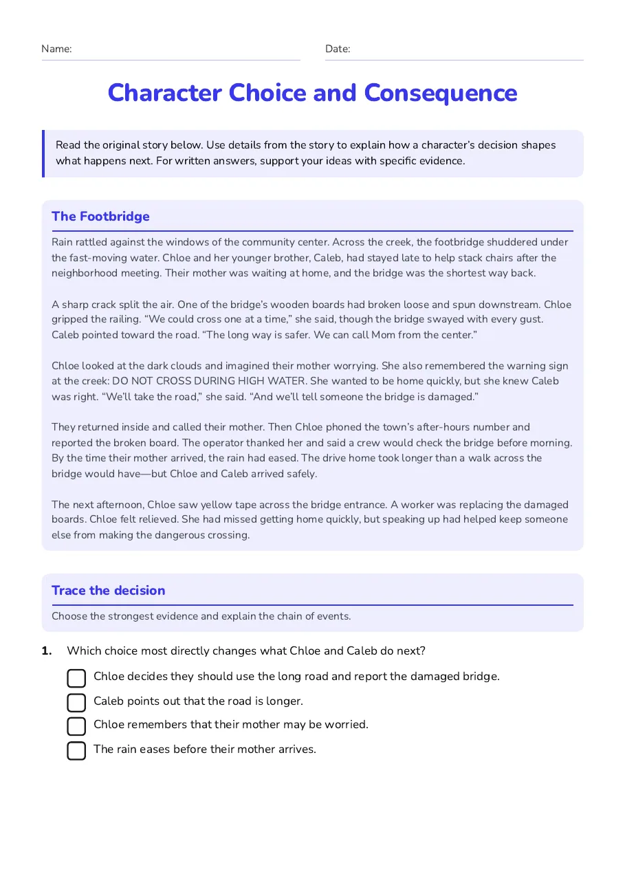 Character Choice and Consequence, page 1 of 3: The Footbridge, Trace the decision