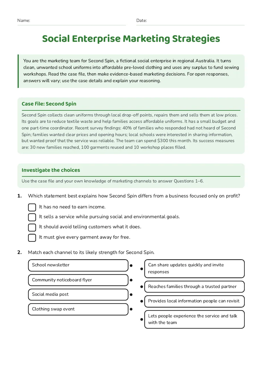 Social Enterprise Marketing Strategies, page 1 of 4: Case file: Second Spin, Investigate the choices