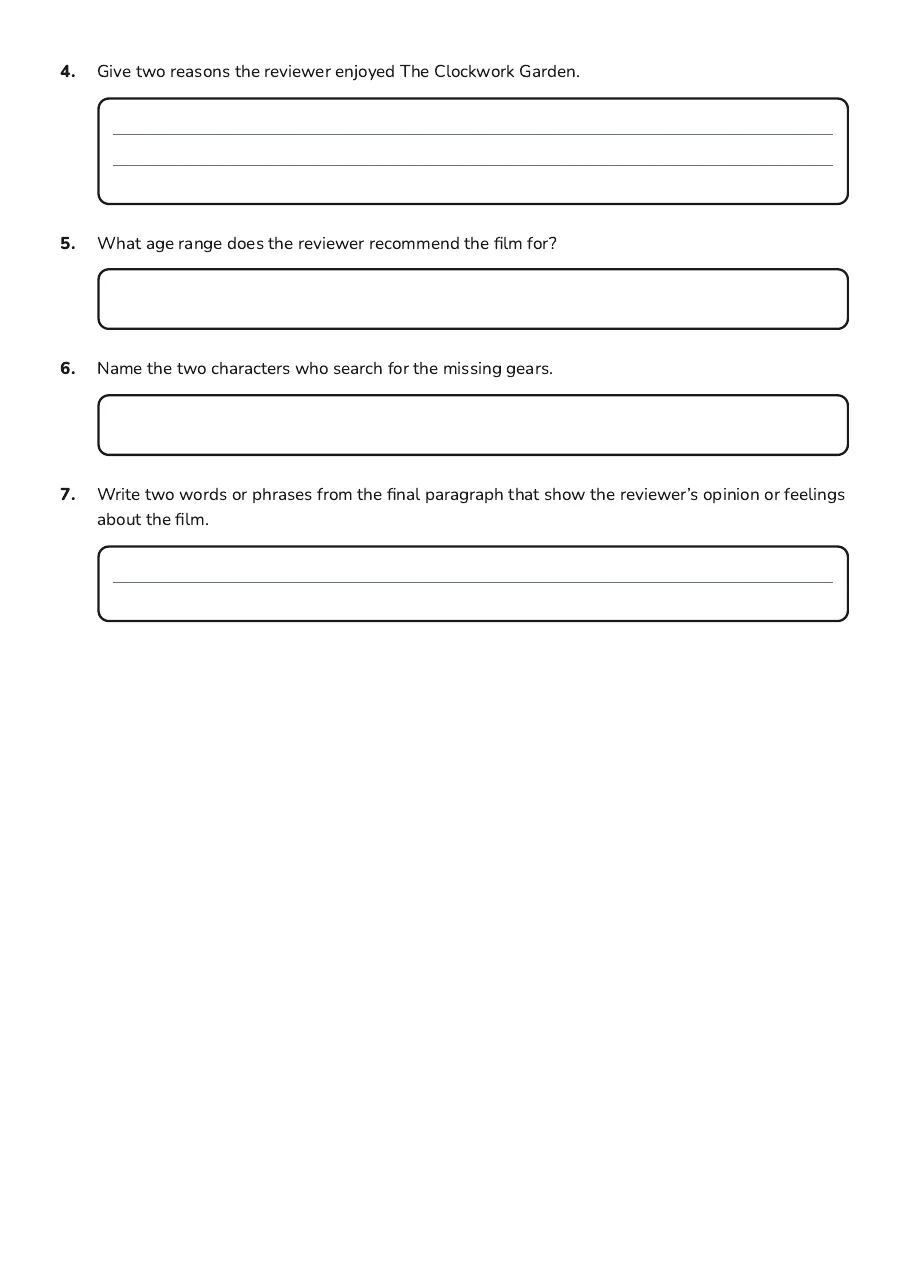 Movie Review Analysis, page 2 of 2: 4. Give two reasons the reviewer enjoyed The Clockwork Garden.