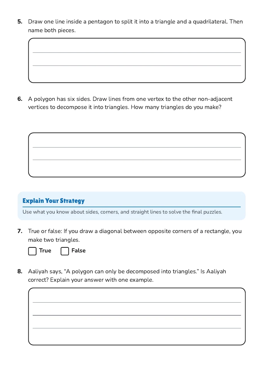 Polygon Decomposition Practice, page 2 of 3: Explain Your Strategy