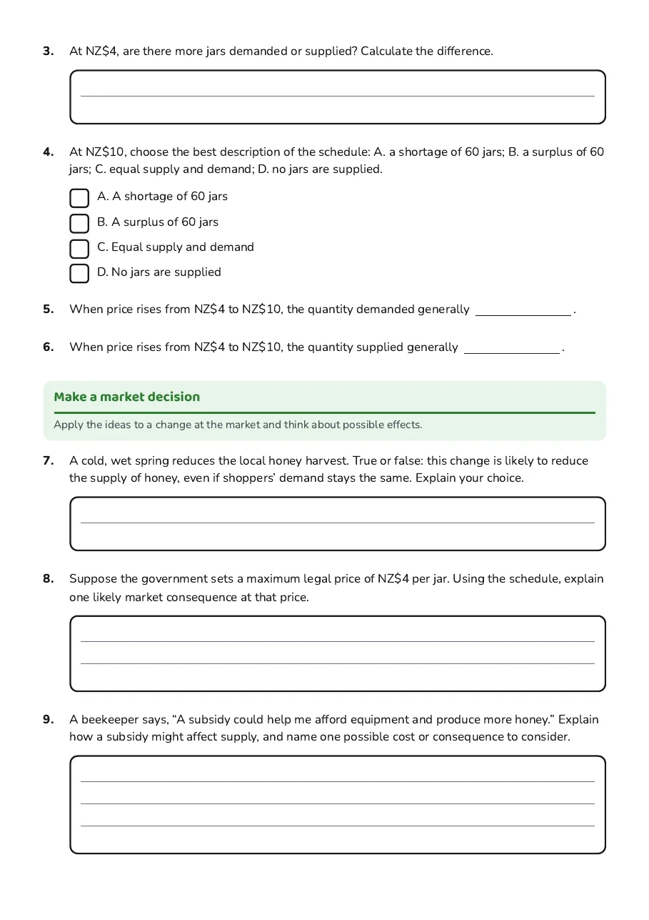 Market Economics Matching Worksheet, page 3 of 3: Make a market decision