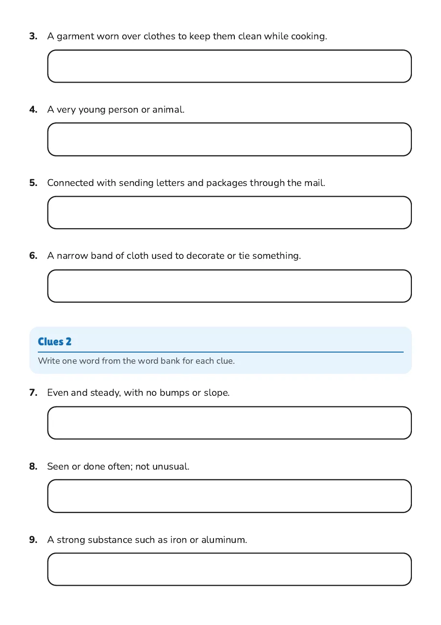 Spelling Clue Worksheet, page 2 of 3: Clues 2