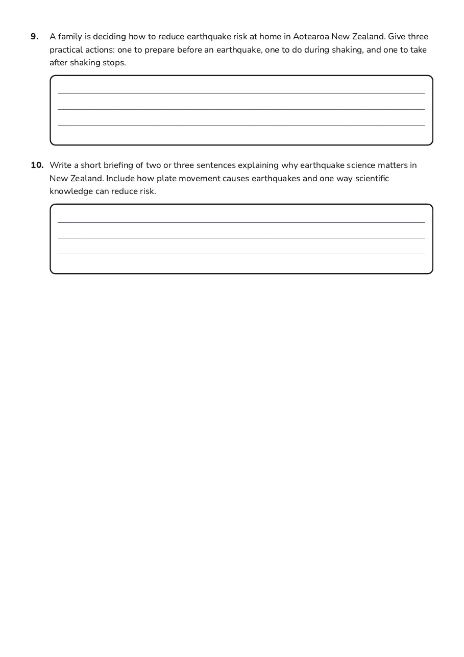 Earthquake Science Fundamentals, page 3 of 3: 9. A family is deciding how to reduce earthquake risk at home in Aotearoa New Zealand.…