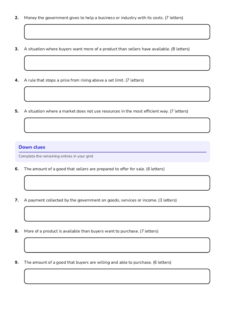 Economics Crossword Puzzle, page 2 of 3: Down clues