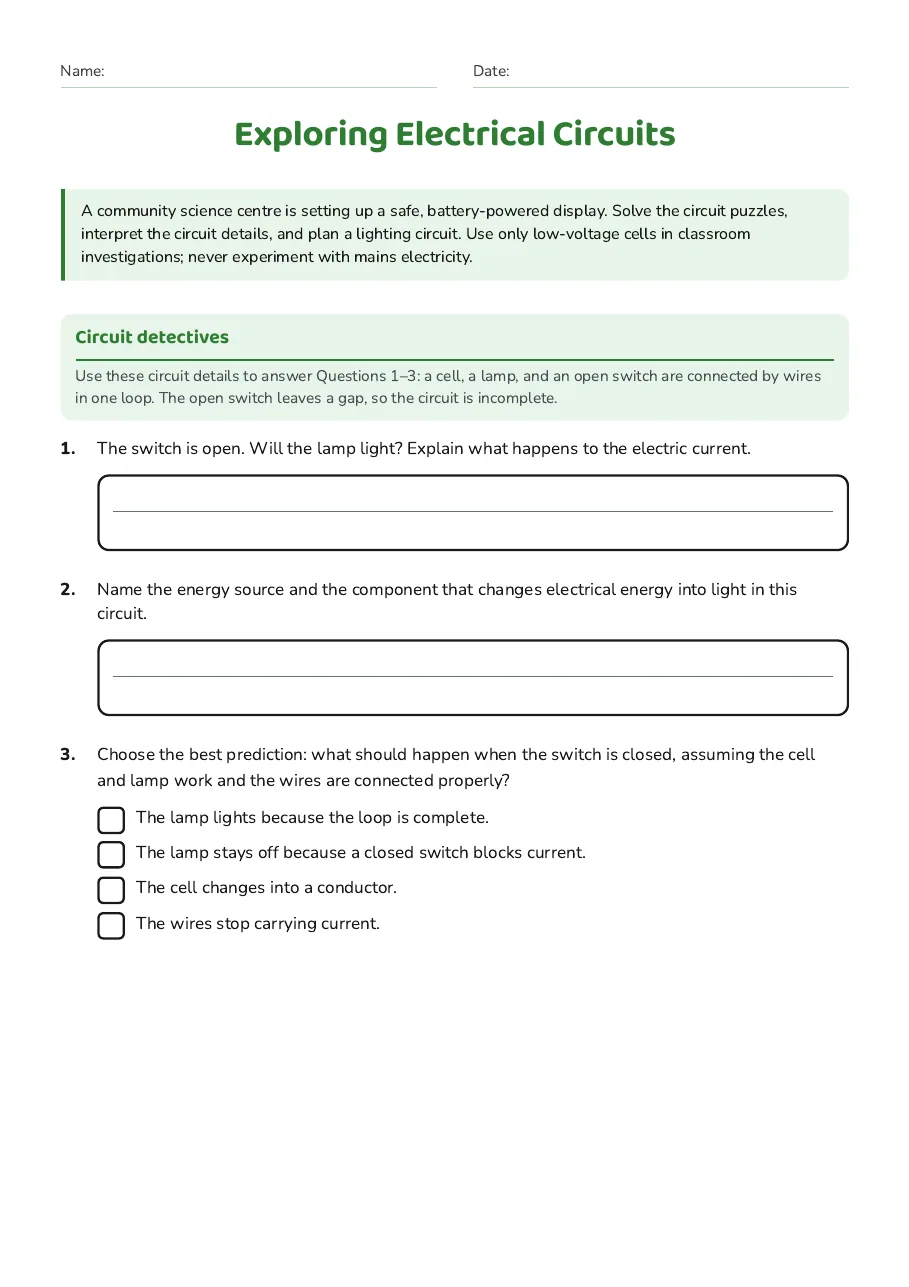 Exploring Electrical Circuits, page 1 of 3: Circuit detectives