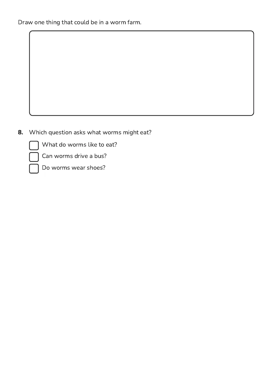 Worm Farm Observation, page 3 of 3: Draw one thing that could be in a worm farm.