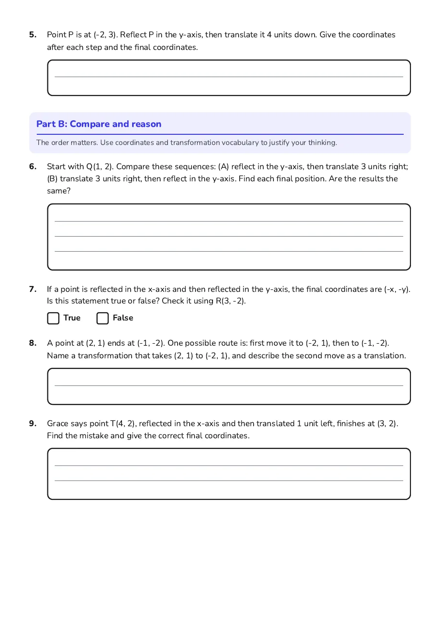 Combined Transformations Practice, page 2 of 3: Part B: Compare and reason
