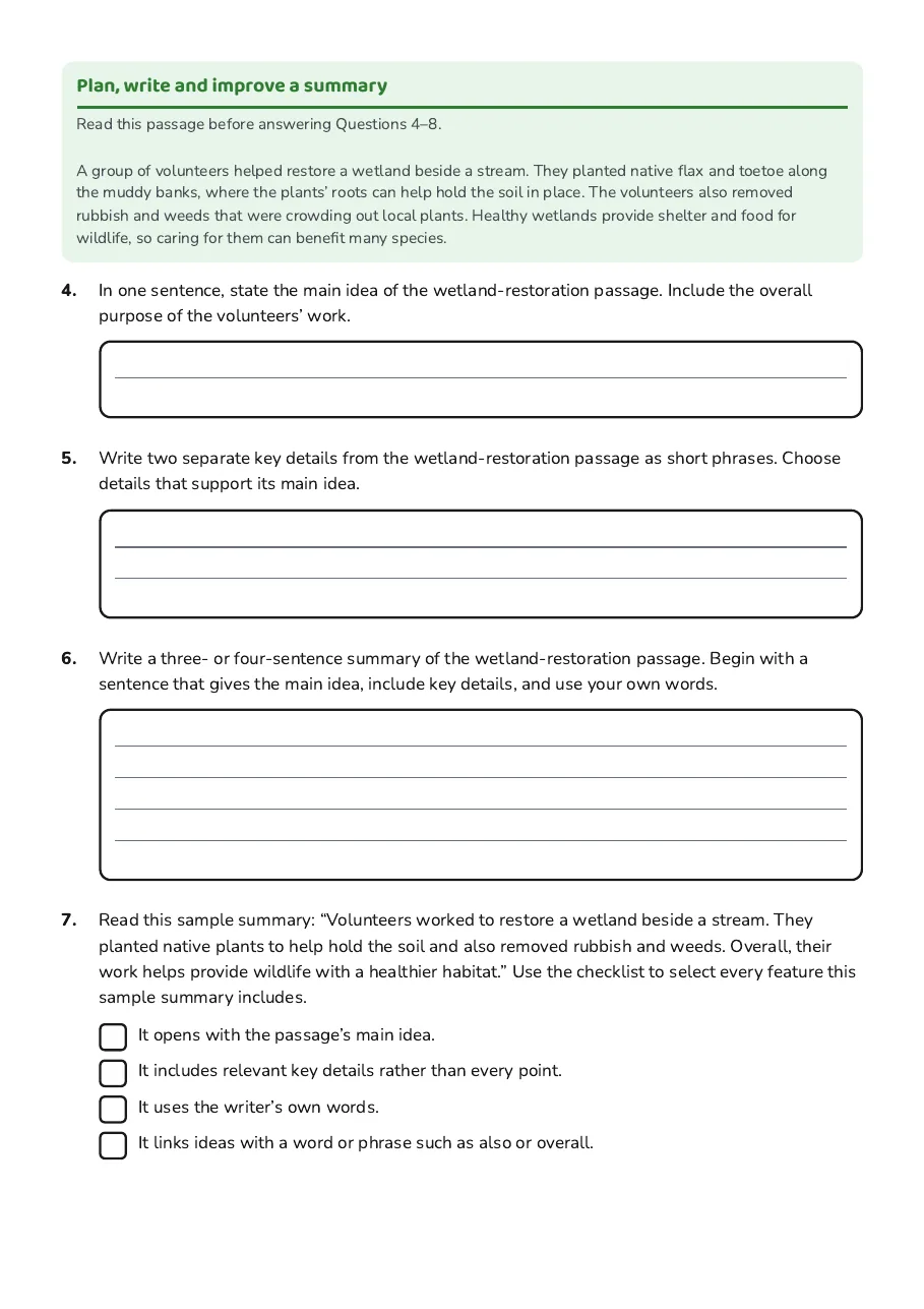 Summary Writing Skills, page 2 of 3: Plan, write and improve a summary