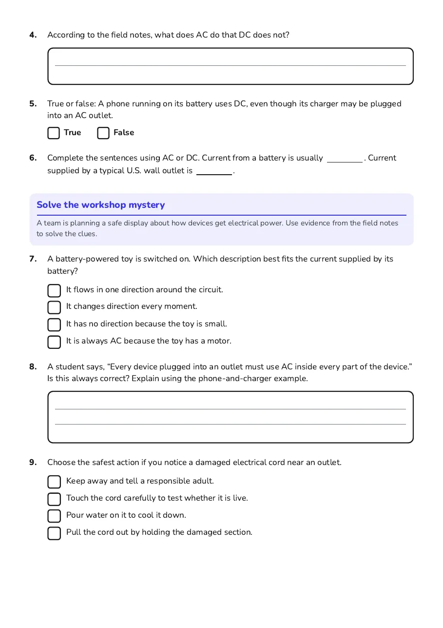 AC and DC Electricity, page 2 of 3: Solve the workshop mystery