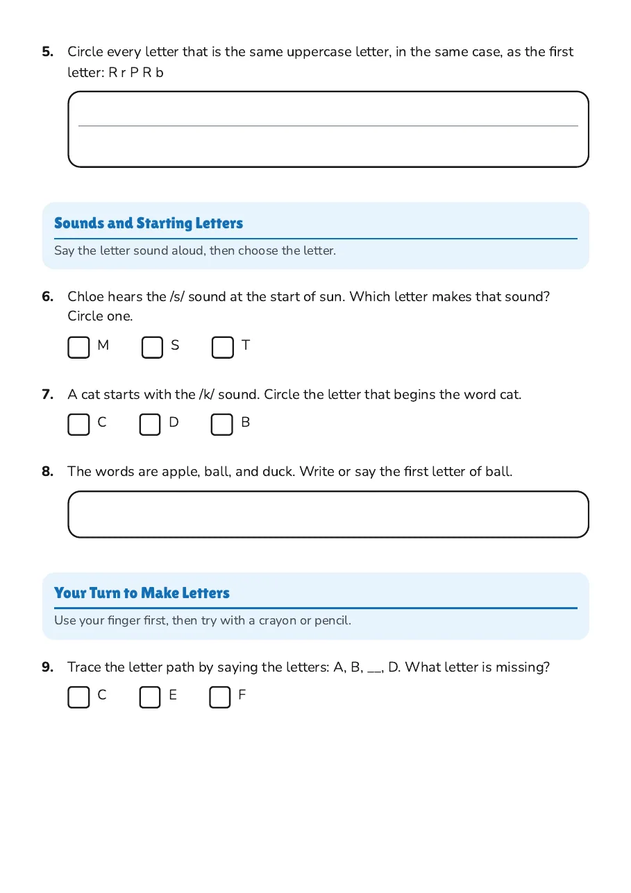 Alphabet Letter Recognition, page 2 of 3: Sounds and Starting Letters, Your Turn to Make Letters