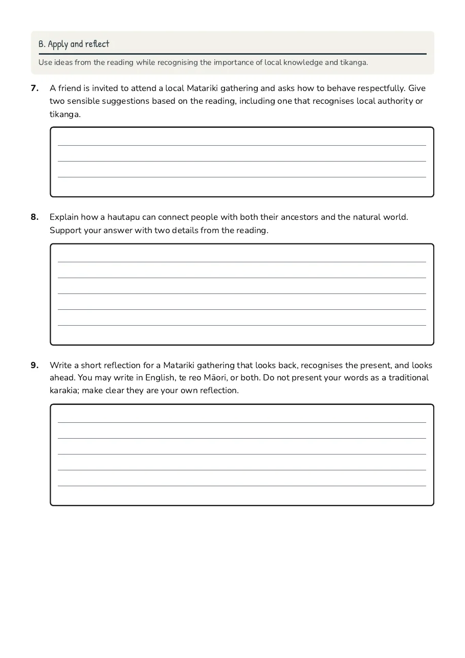 Matariki Hautapu Learning Guide, page 3 of 3: B. Apply and reflect