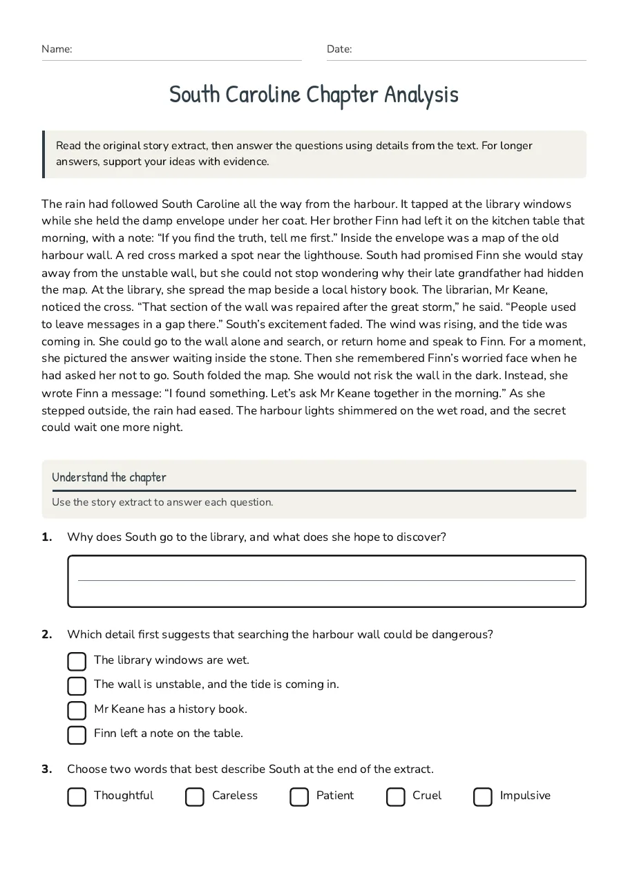 South Caroline Chapter Analysis, page 1 of 3: Understand the chapter