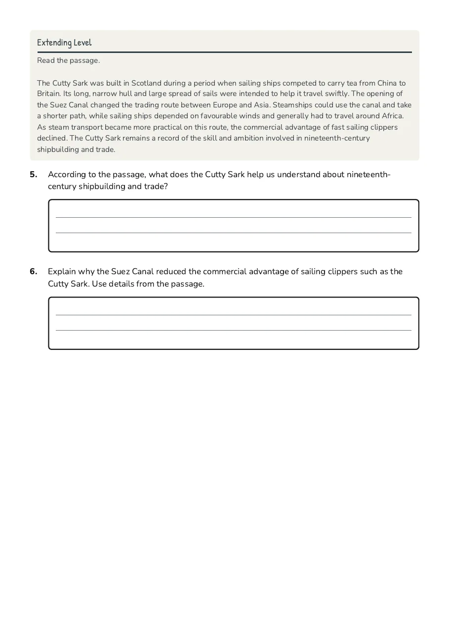 Cutty Sark Reading Levels, page 2 of 2: Extending Level