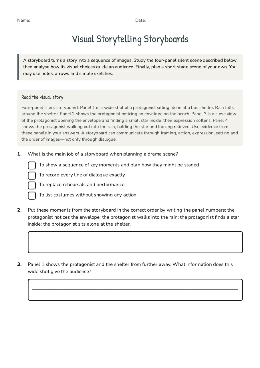 Visual Storytelling Storyboards, page 1 of 3: Read the visual story