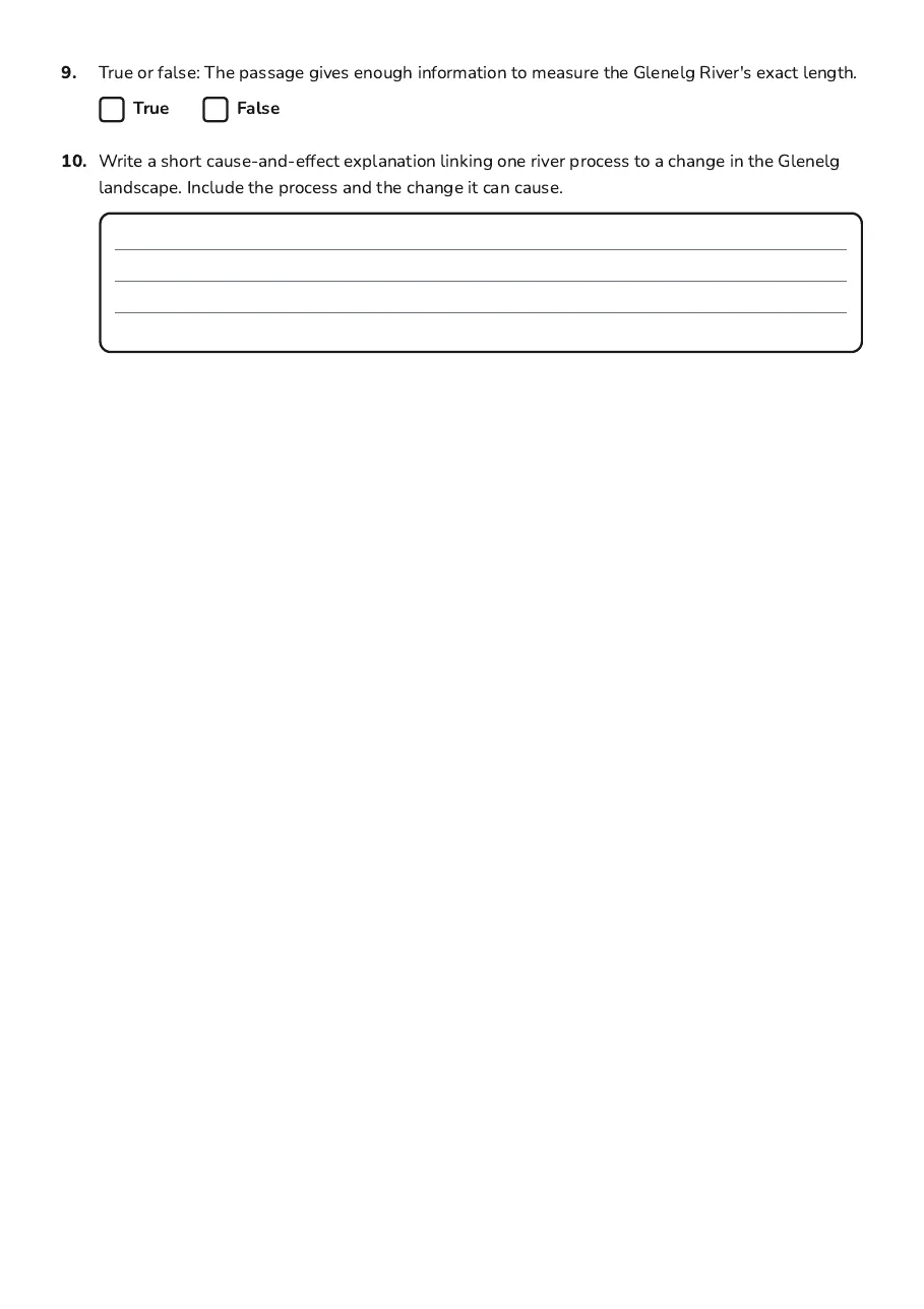 Glenelg River Geography Introduction, page 3 of 3: 9. True or false: The passage gives enough information to measure the Glenelg River's…