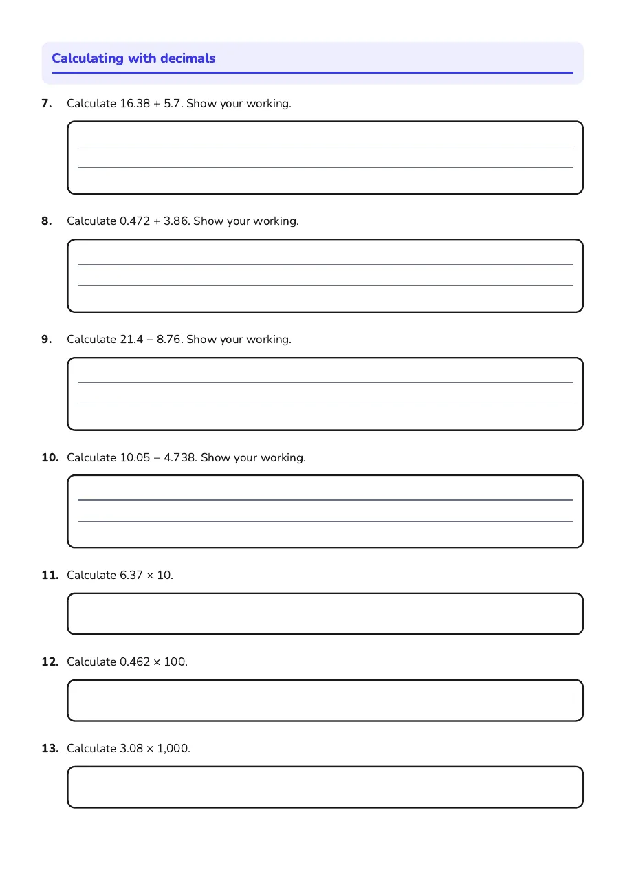 Decimals Operations and Applications, page 2 of 5: Calculating with decimals