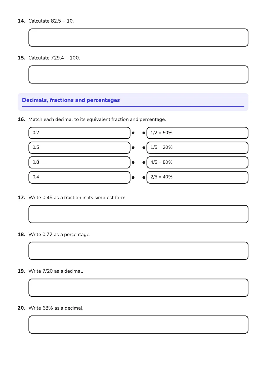 Decimals Operations and Applications, page 3 of 5: Decimals, fractions and percentages