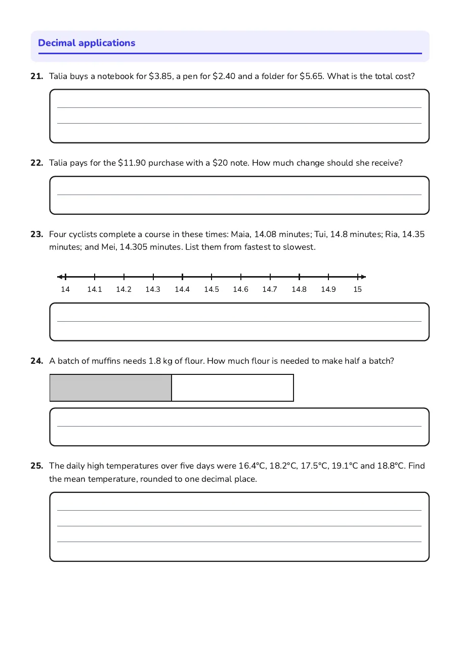 Decimals Operations and Applications, page 4 of 5: Decimal applications