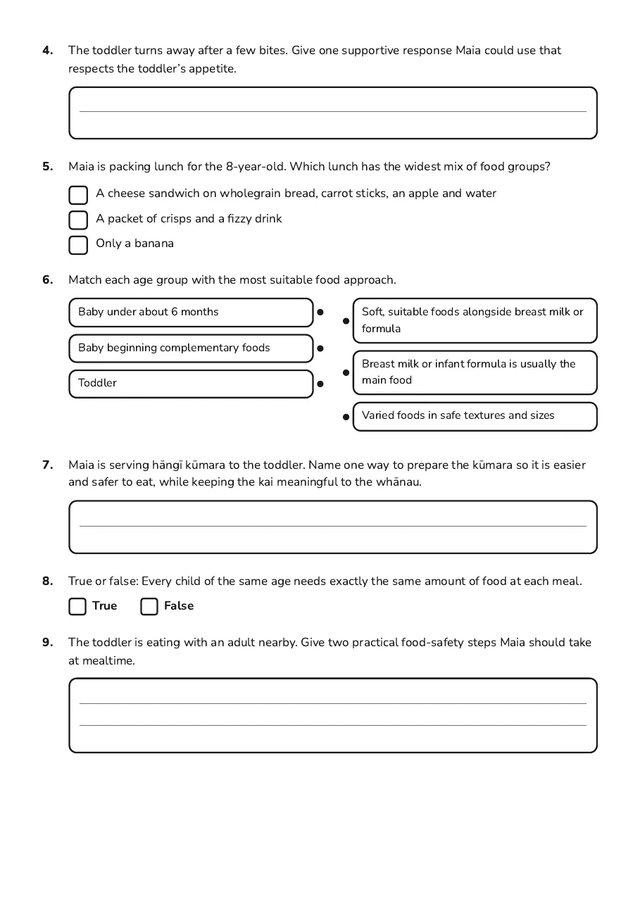 Age Group Nutrition Needs, page 2 of 3: 4. The toddler turns away after a few bites. Give one supportive response Maia could use…