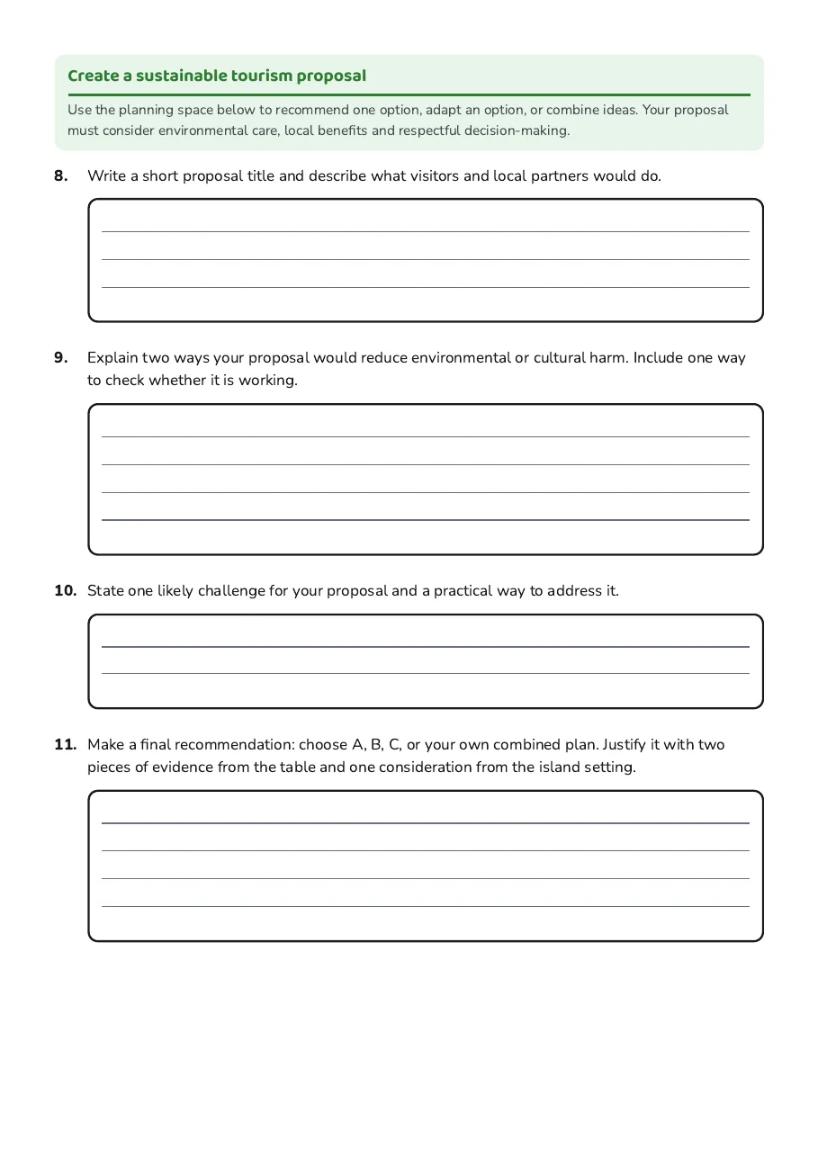 Magnetic Island Tourism Proposal, page 3 of 3: Create a sustainable tourism proposal