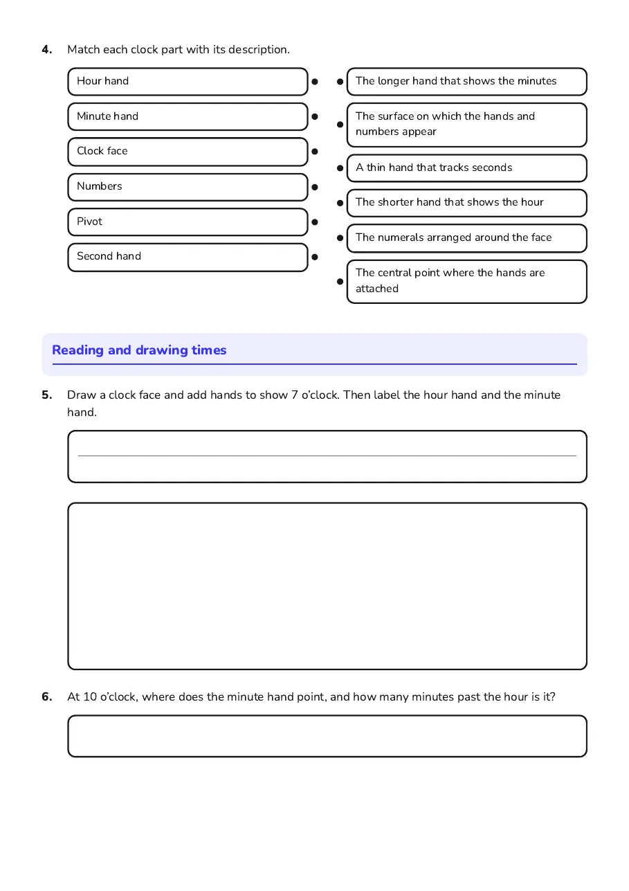 Label the Clock, page 2 of 3: Reading and drawing times