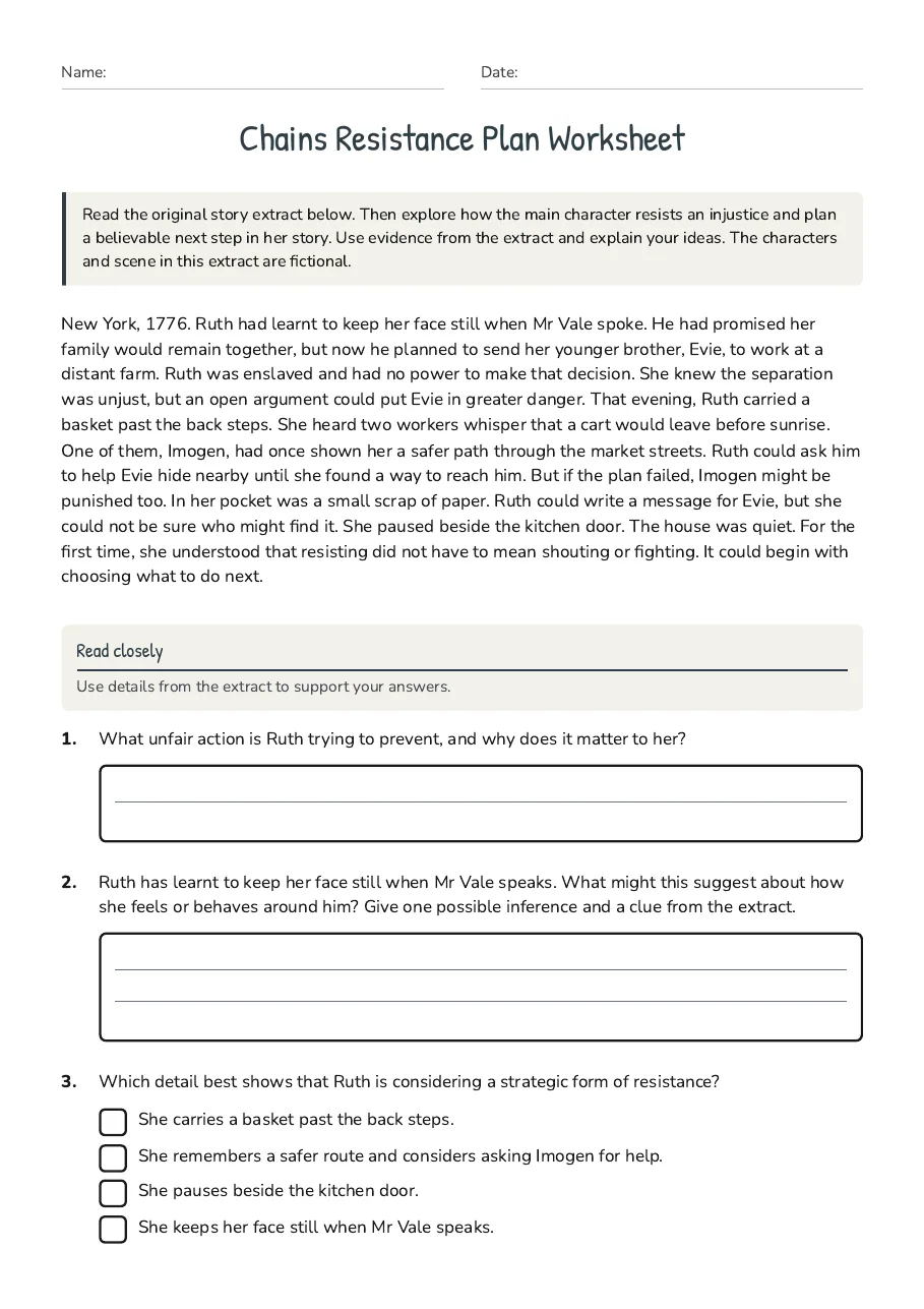 Chains Resistance Plan Worksheet, page 1 of 3: Read closely