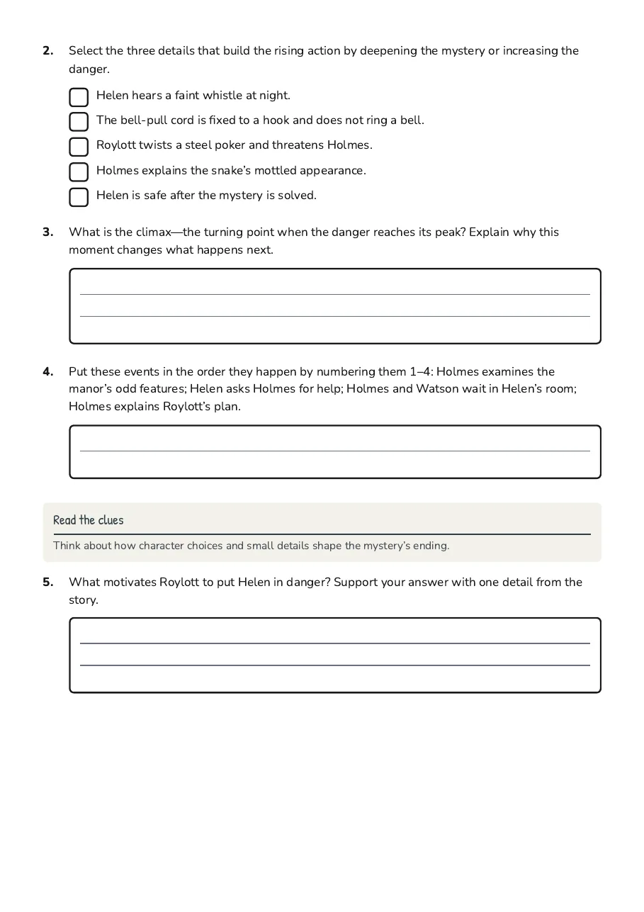 Speckled Band Plot Analysis, page 2 of 3: Read the clues