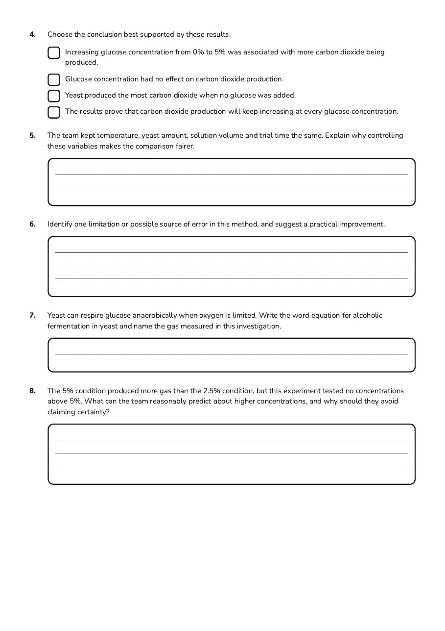 Cellular Respiration Investigation, page 2 of 2: 4. Choose the conclusion best supported by these results.