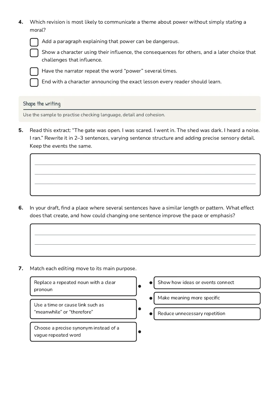 Narrative Drafting Success Checklist, page 2 of 3: Shape the writing