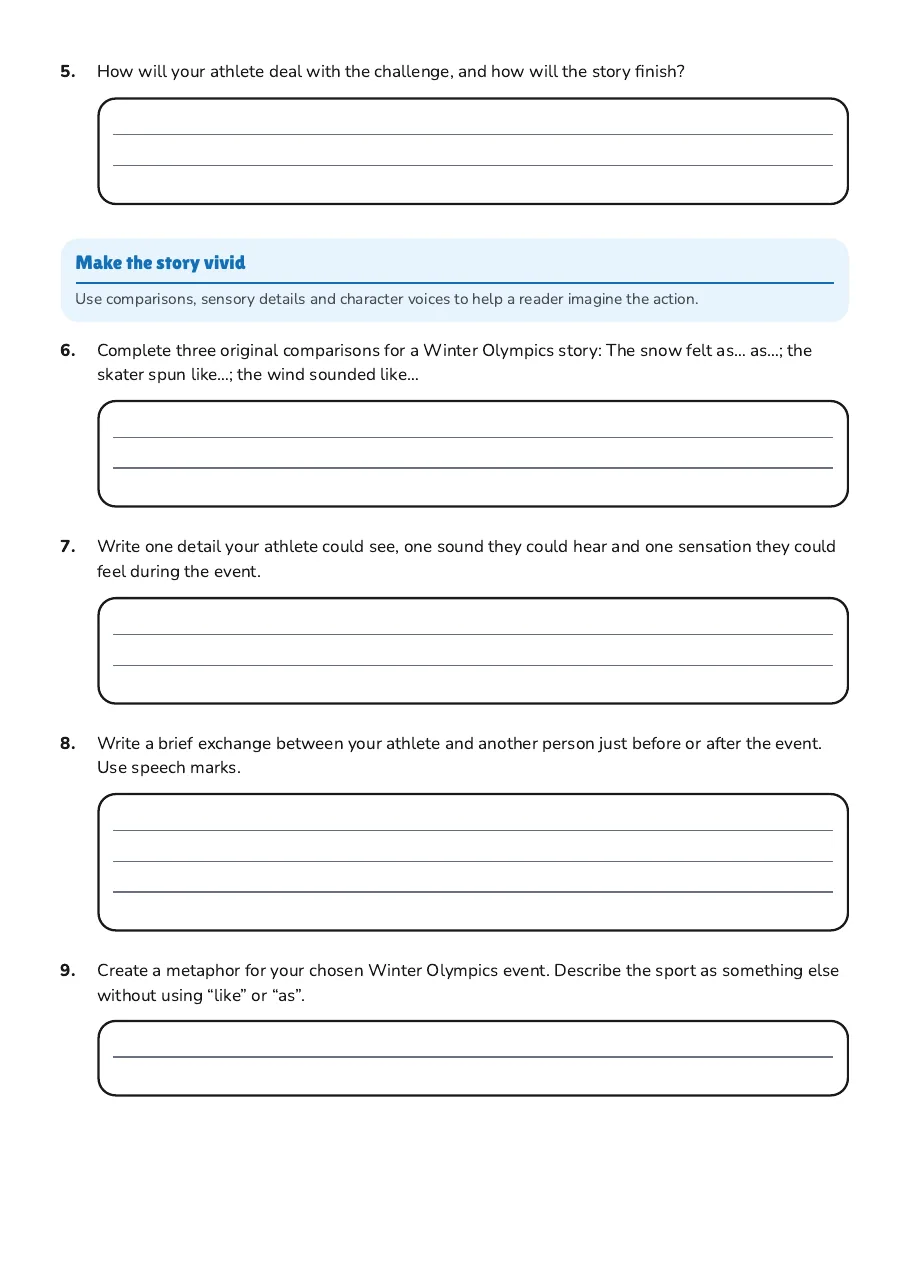 Winter Olympics Creative Writing, page 2 of 2: Make the story vivid
