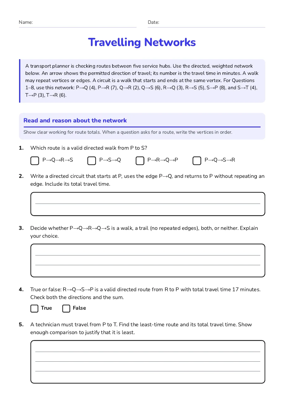Travelling Networks, page 1 of 3: Read and reason about the network